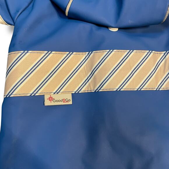 Good2Go Dog Raincoat Coat XS Hood Pup Reversible Jacket Hook Loop Blue Stripes - Picture 3 of 12
